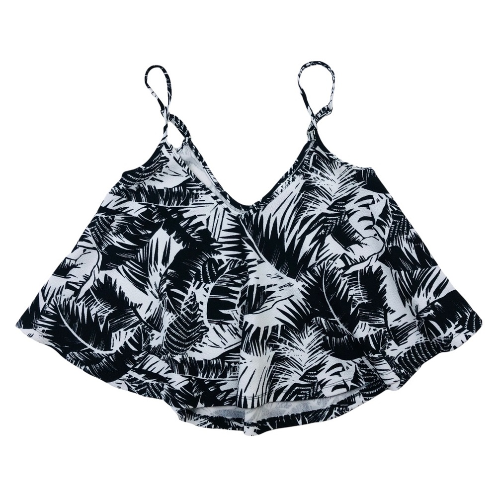 Decree Black and White Tropical Print Top